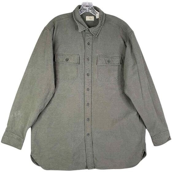 LL Bean Shirt Chamois Men’s Long Sleeve Green Button Down Size XLT Cotton - Picture 2 of 8